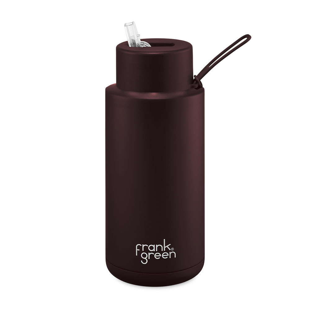 Frank Green Ceramic Reusable Bottle with Straw Lid & Strap 34oz Chocolate