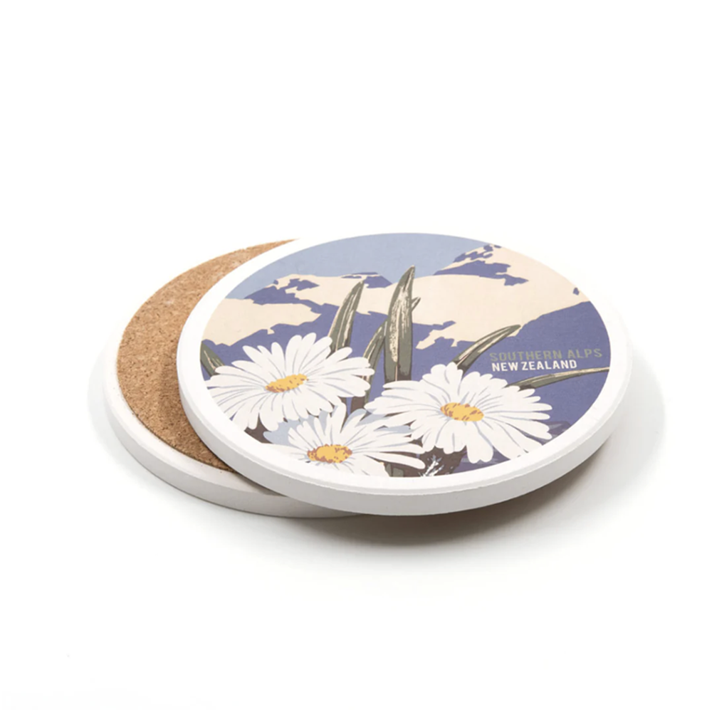 100% NZ Ceramic Coaster Southern Alps Tourist