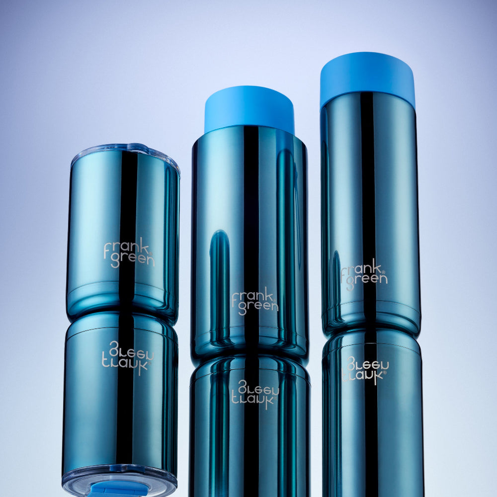 Frank Green Reusable Bottle Flip Straw 20oz Limited Edition Chrome Light Blue