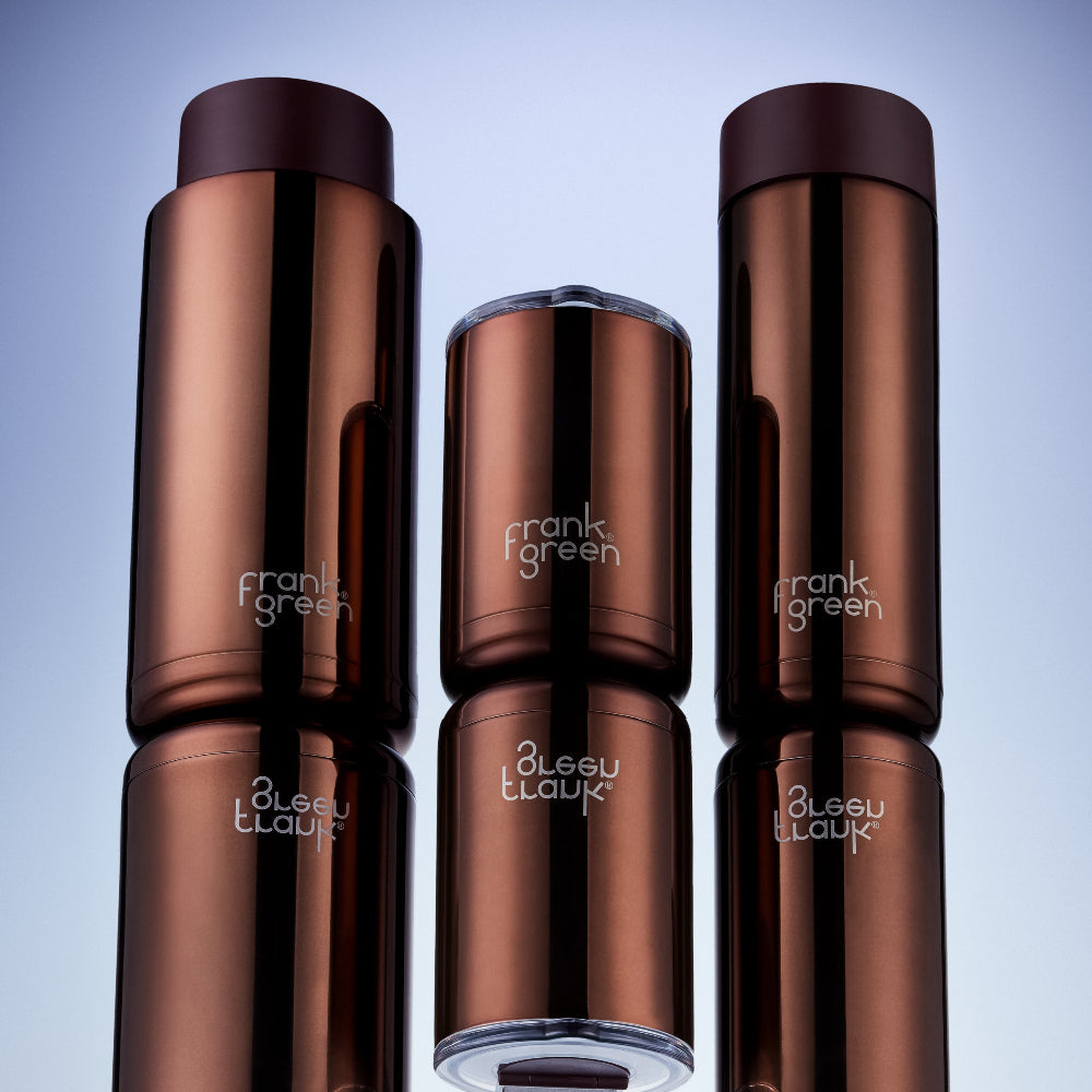 Frank Green Reusable Bottle Flip Straw 20oz Limited Edition Chrome Chocolate