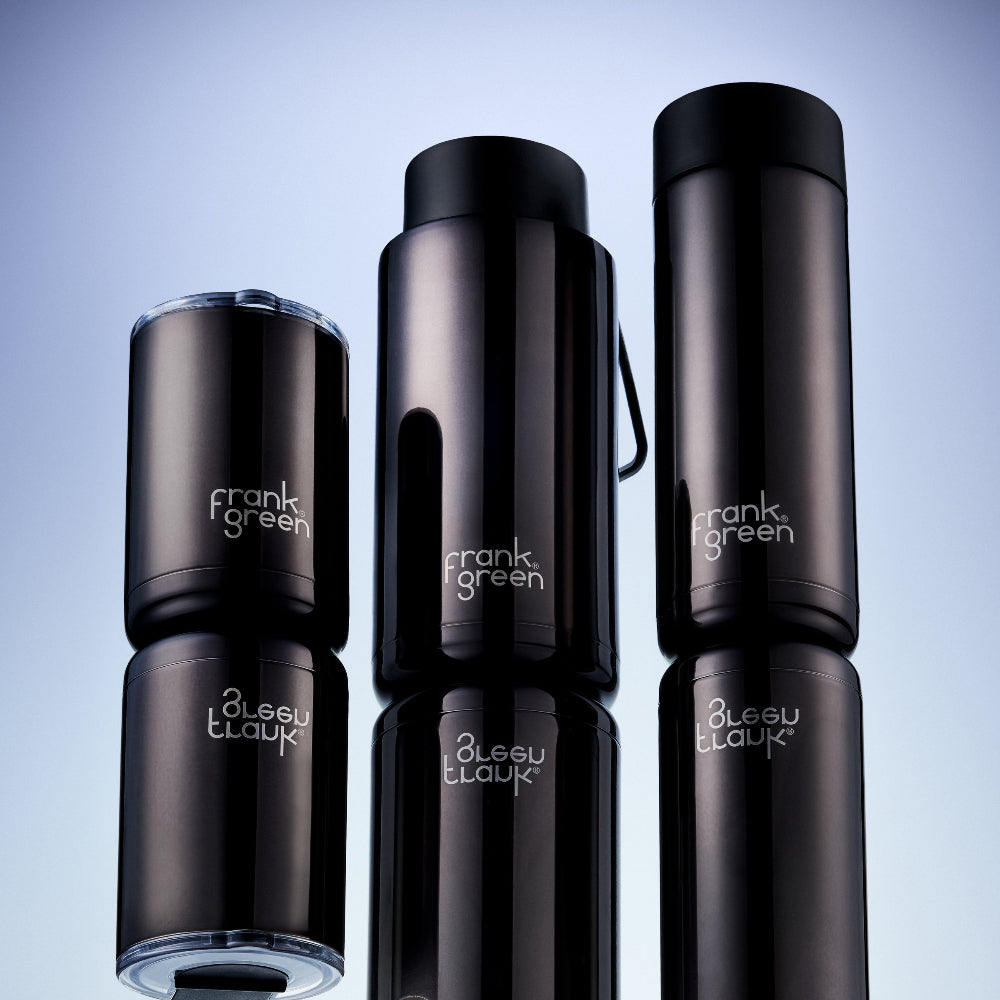 Frank Green Ceramic Reusable Bottle Flip Straw Lid and Strap 34oz Shadow Chrome
