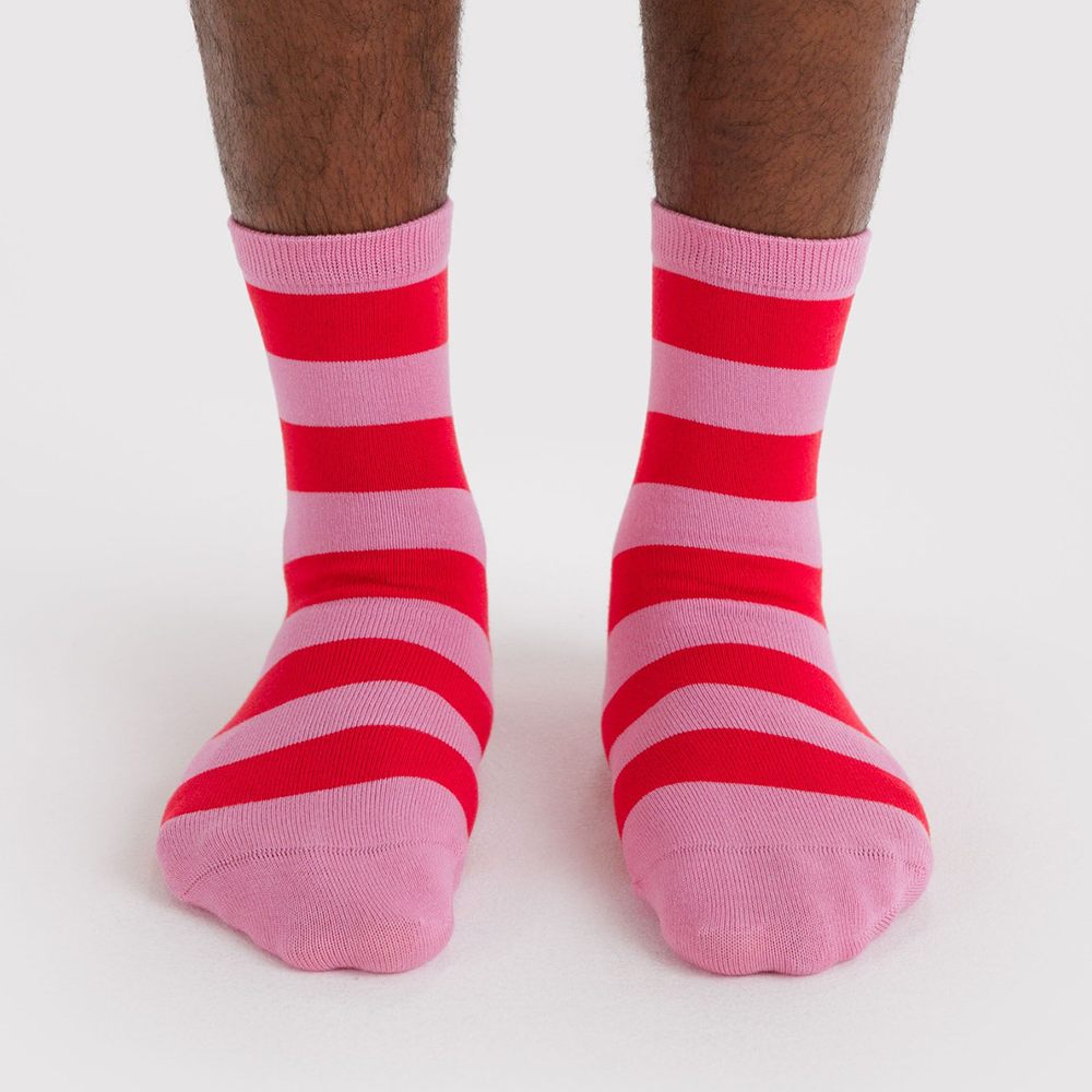 Baggu Crew Socks Stripe Pink Red