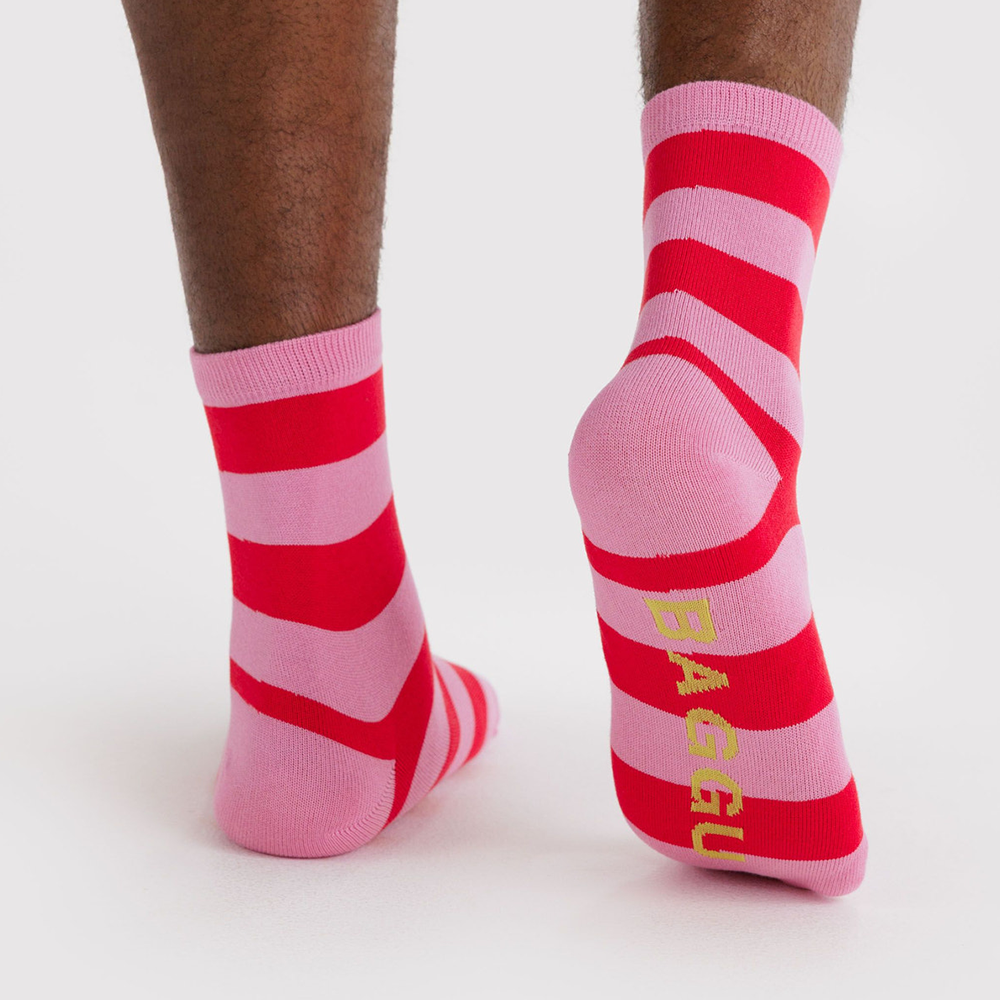 Baggu Crew Socks Stripe Pink Red