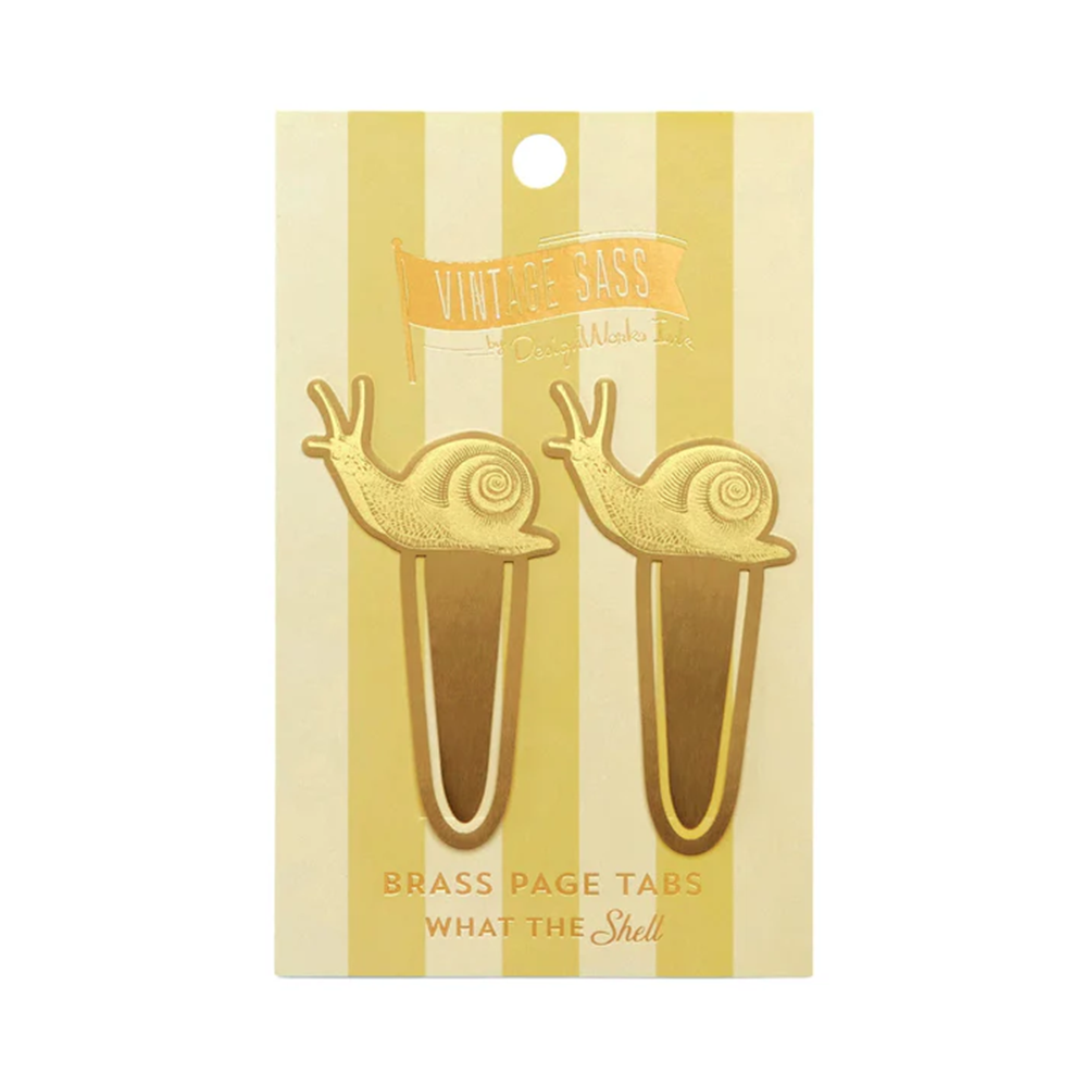 Designworks Ink Brass Page Tab What the Shell Pack of Two