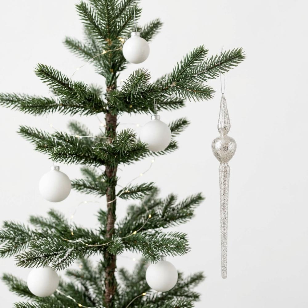 Holly & Ivy Glass Christmas Decoration Silver Finial