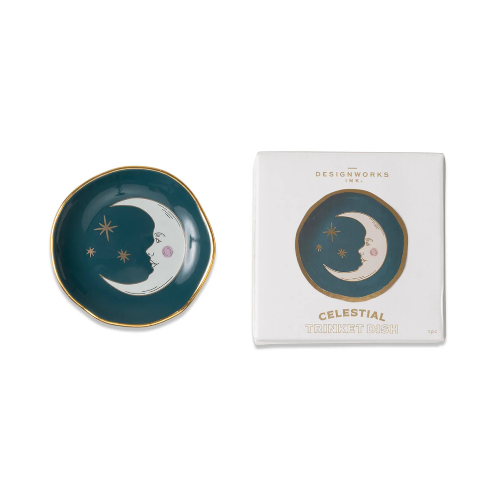 Designworks Ink Ceramic Celestial Trinket Dish Teal Moon
