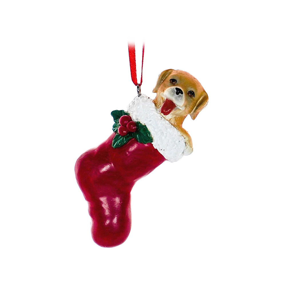Resin Christmas Decoration Dog in Stocking