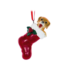 Resin Christmas Decoration Dog in Stocking