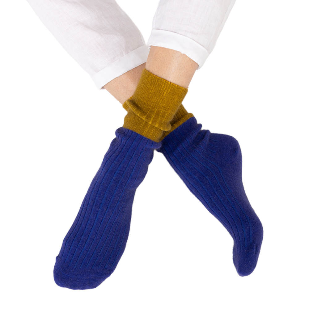 Nooan Possum Merino Wool Socks Dunedin Royal Blue Ecru Olive