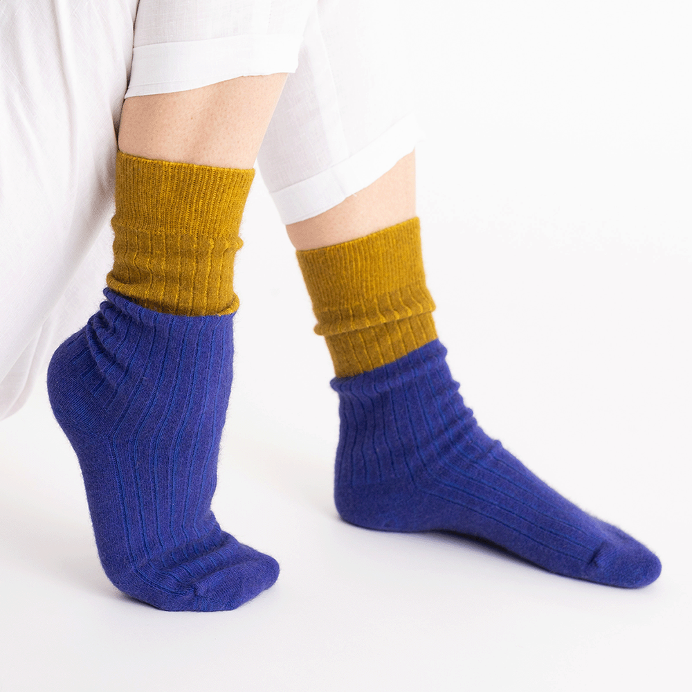 Nooan Possum Merino Wool Socks Dunedin Royal Blue Ecru Olive