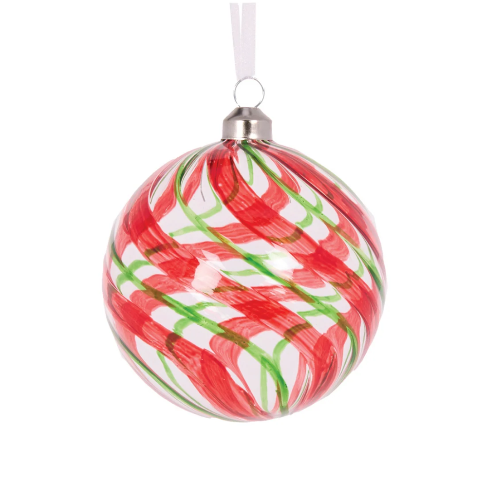 Holly & Ivy  Glass Christmas  Bauble Clear Peppermint Swirl