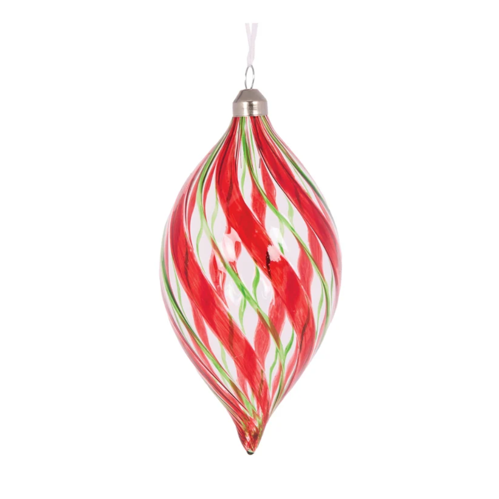 Holly & Ivy  Glass Christmas Bauble Clear Peppermint Swirl Drop