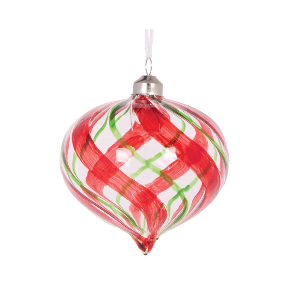 Holly & Ivy Glass Christmas Bauble Clear Peppermint Swirl Onion