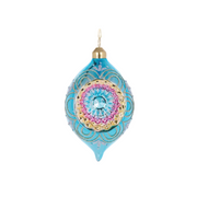 Holly & Ivy Glass Christmas Bauble Retro Blue Vintage Drop