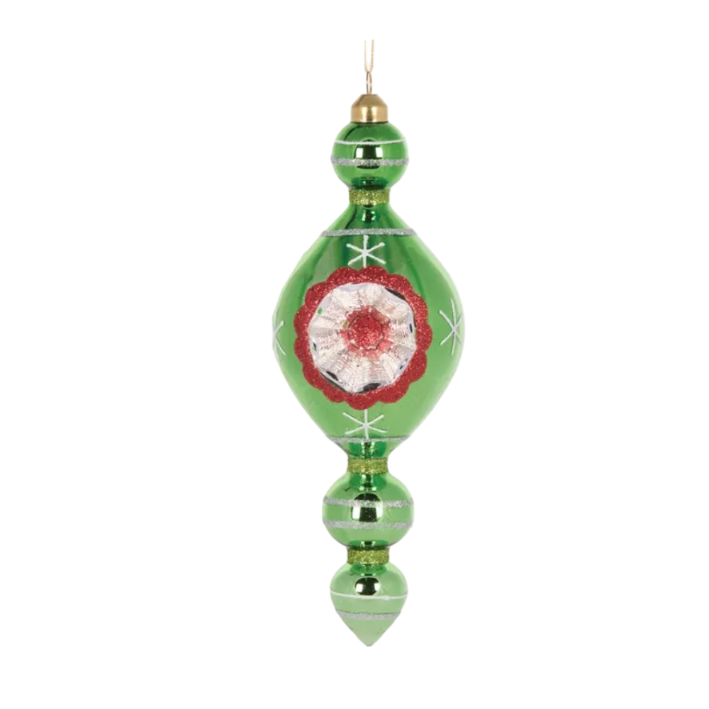 Holly & Ivy Glass Christmas Decoration Retro Green Vintage Finial