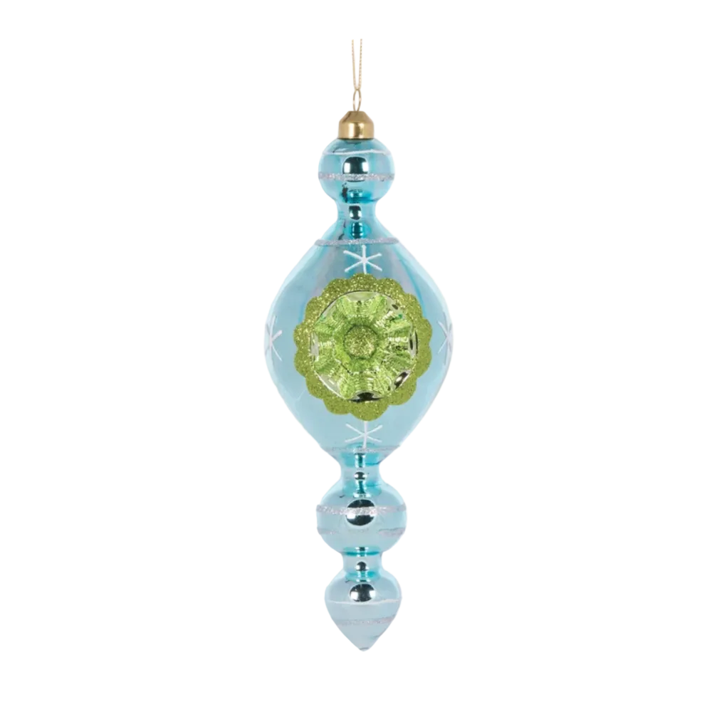 Holly & Ivy Glass Christmas Decoration Retro Blue Vintage Finial