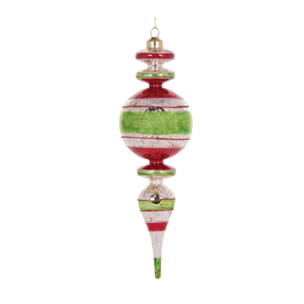 Holly & Ivy Glass Christmas Decoration Retro Red Stripe Finial