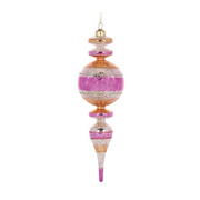 Holly & Ivy Glass Christmas Decoration Retro Pink Stripe Finial