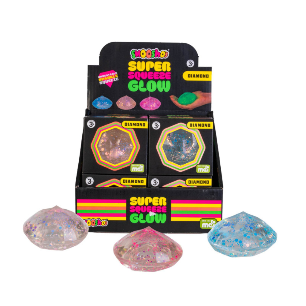 Display of Super Soaker Glow toys with packaging on a white background