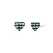 Tiger Tree Black Gingham Heart Studs