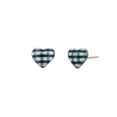 Tiger Tree Black Gingham Heart Studs
