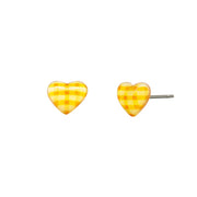 Tiger Tree Yellow Gingham Heart Studs