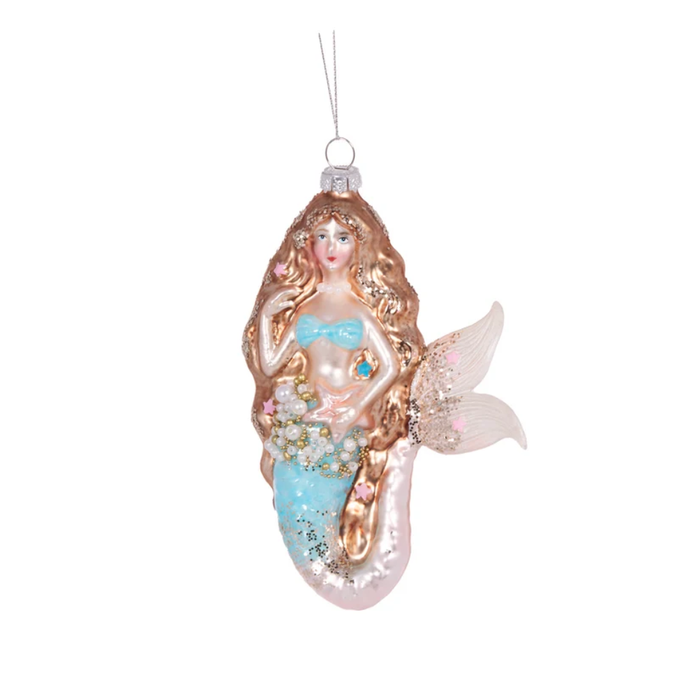 Holly & Ivy Glass Christmas Decoration Retro Pearl Mermaid