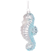 Holly & Ivy Glass Christmas Decoration Elegant Blue Seahorse