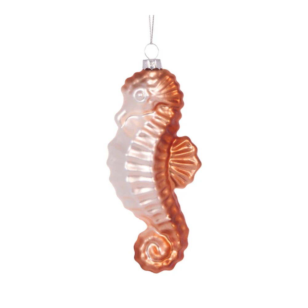Holly & Ivy Glass Christmas Decoration Elegant Orange Seahorse
