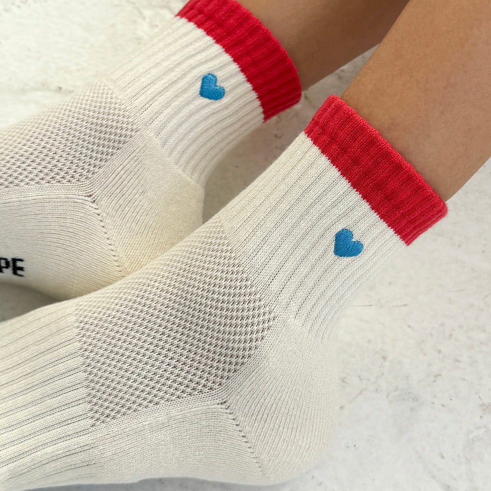 Le Bon Shoppe Girlfriend Socks Embroidered Colour Block Blue Red + Heart