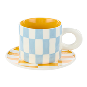 Emporium Ceramic Check Mug & Plate Set Blue Orange