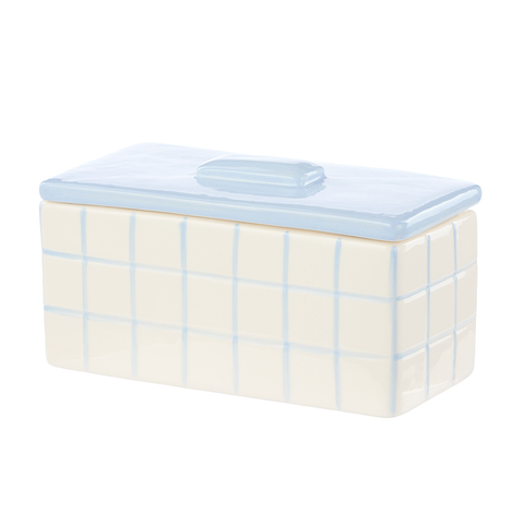 Emporium Lulu Ceramic Box Cube Grid Blue Long