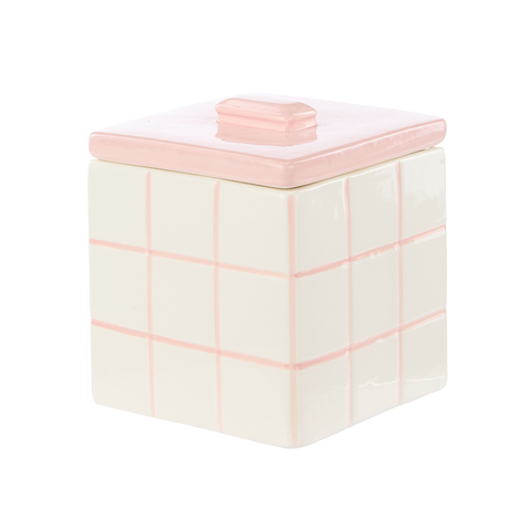 Emporium Lulu Ceramic Box Pink Grid Small