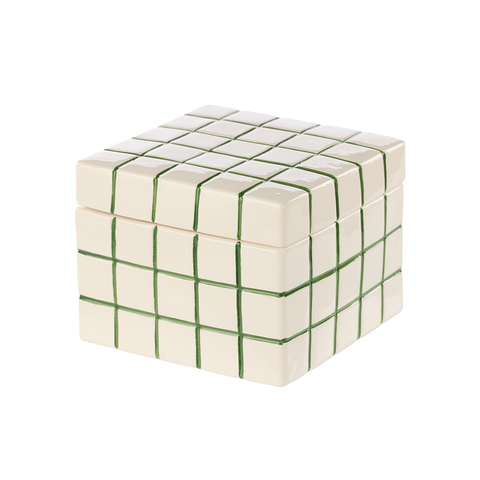 Emporium Lulu Ceramic Box Green Grid Medium
