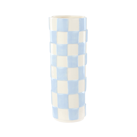 Emporium Lulu Ceramic Round Vase Blue Check Tall