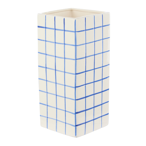 Emporium Lulu Ceramic Vase Square Grid Blue Large