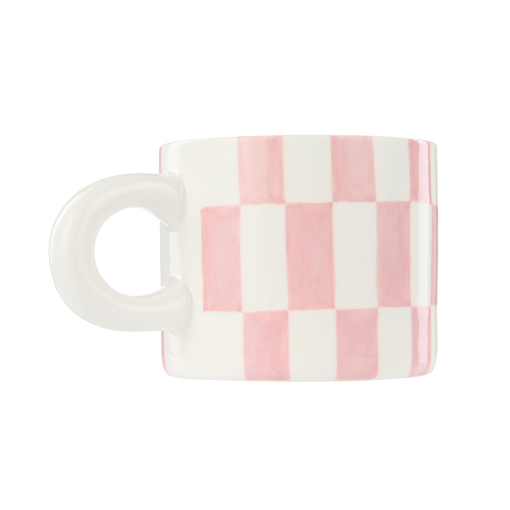 Emporium Ceramic Check Mug & Plate Set Pink Green