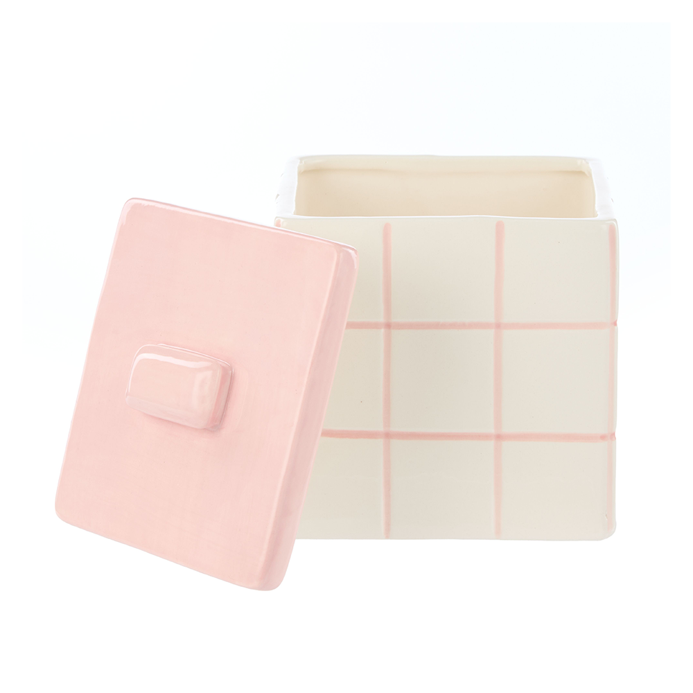 Emporium Lulu Ceramic Box Pink Grid Small