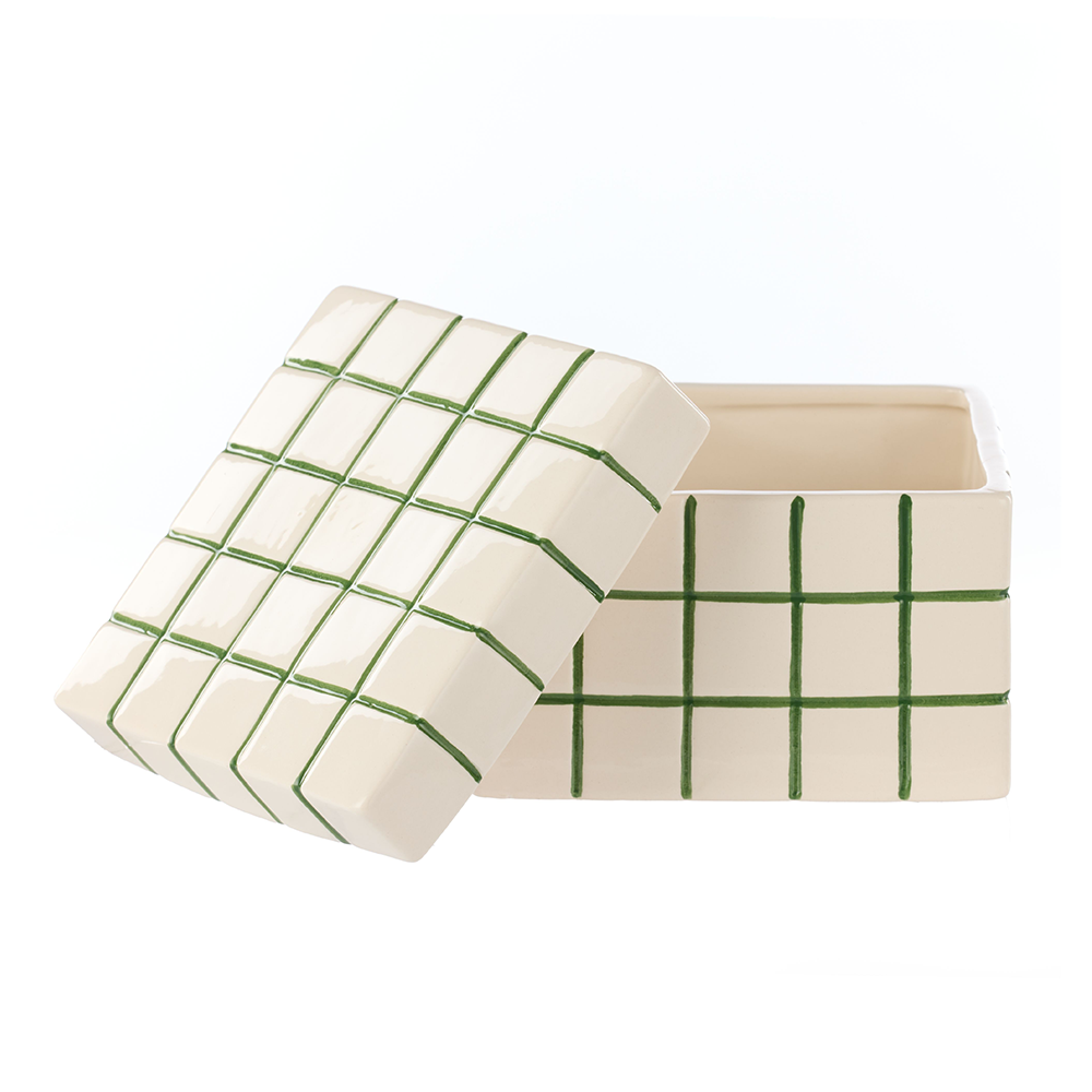 Emporium Lulu Ceramic Box Green Grid Medium