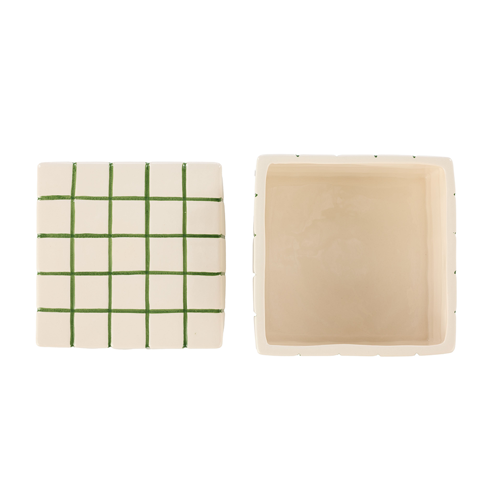 Emporium Lulu Ceramic Box Green Grid Medium