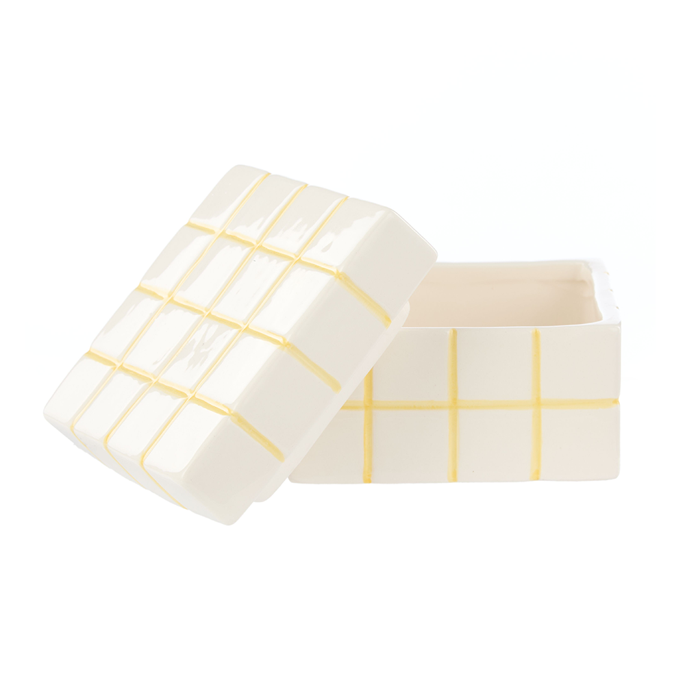 Emporium Lulu Ceramic Box Yellow Grid Small