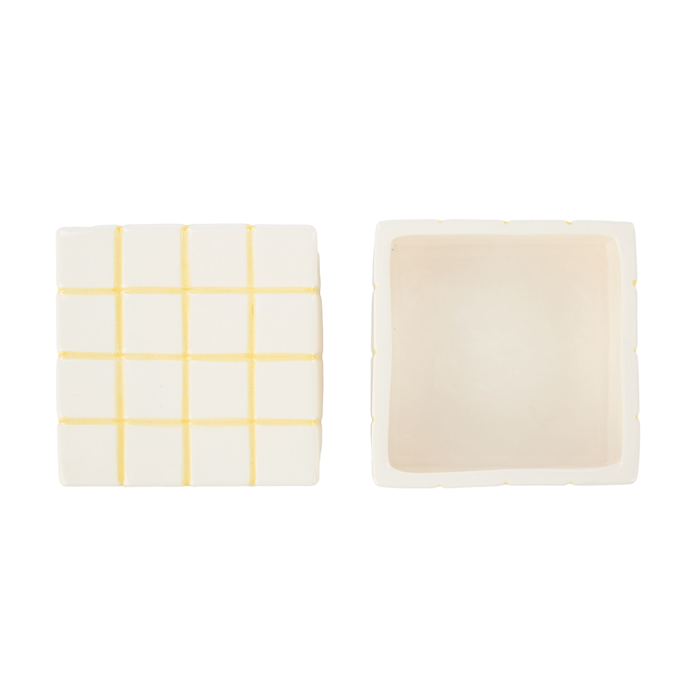 Emporium Lulu Ceramic Box Yellow Grid Small