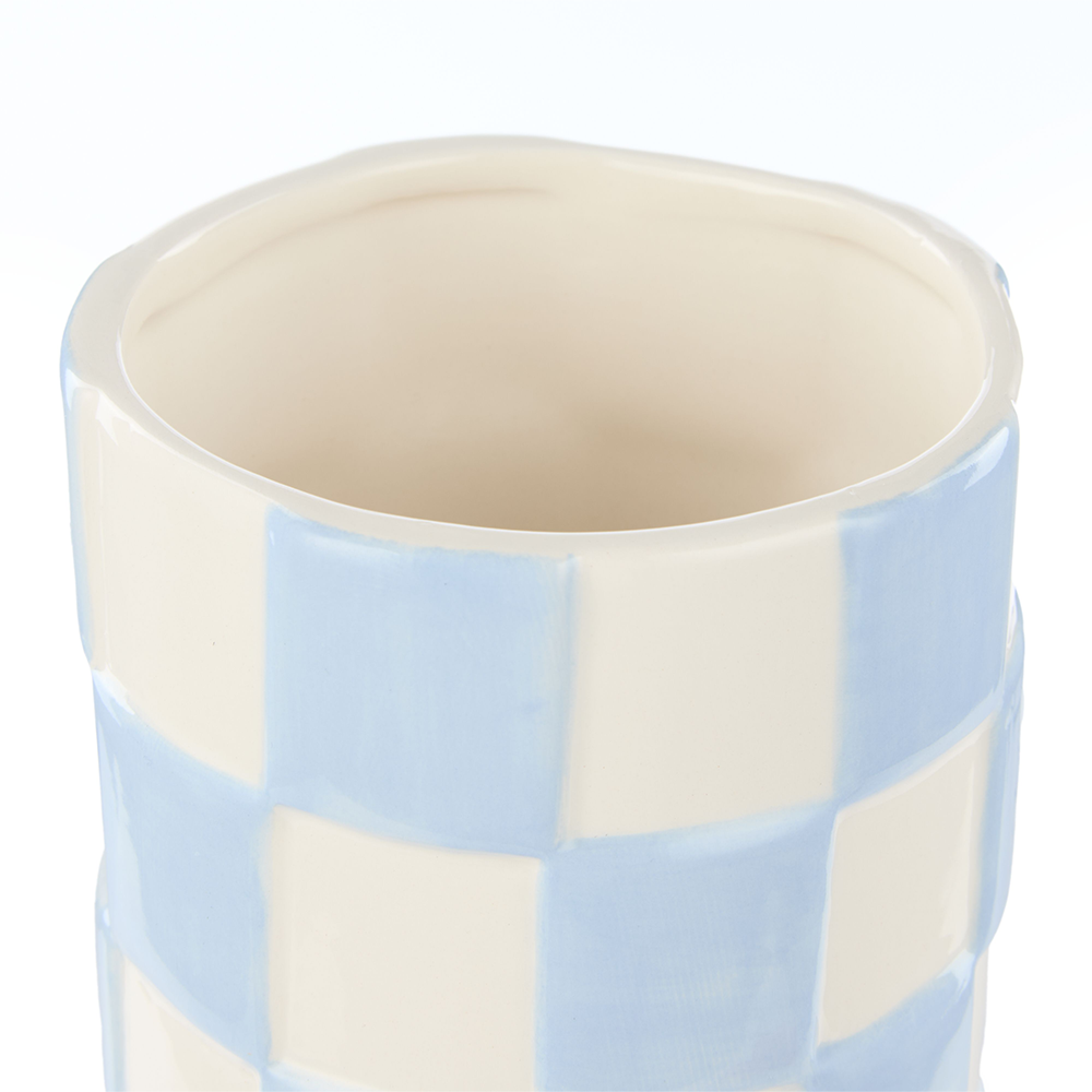 Emporium Lulu Ceramic Round Vase Blue Check Tall