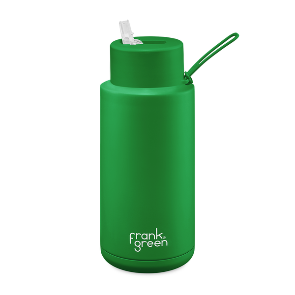 Frank Green Ceramic Reusable Bottle with Straw Lid & Strap 34oz Evergreen