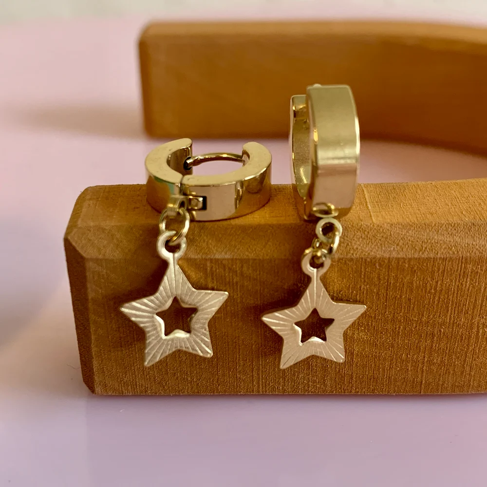 Penny Foggo Earrings Huggie Hoops 5 Point Twinkly Star Gold