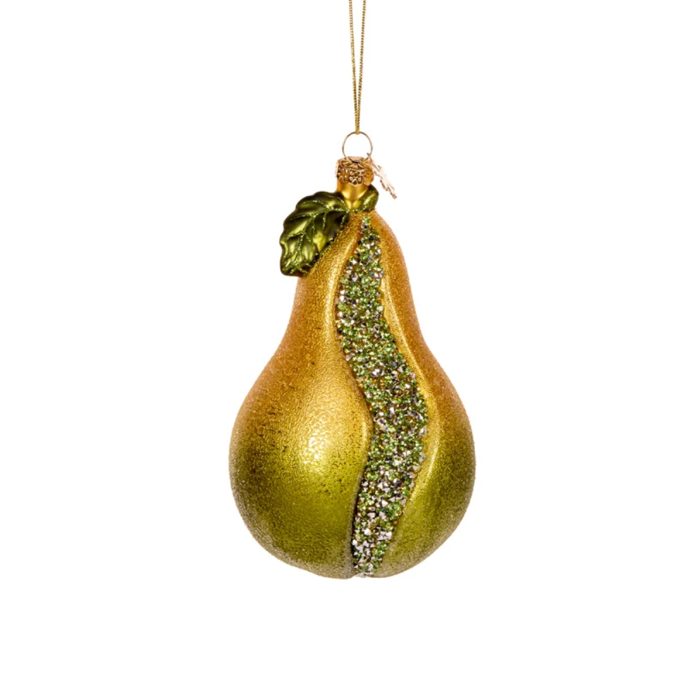 Holly & Ivy Glass Christmas Decoration Pear