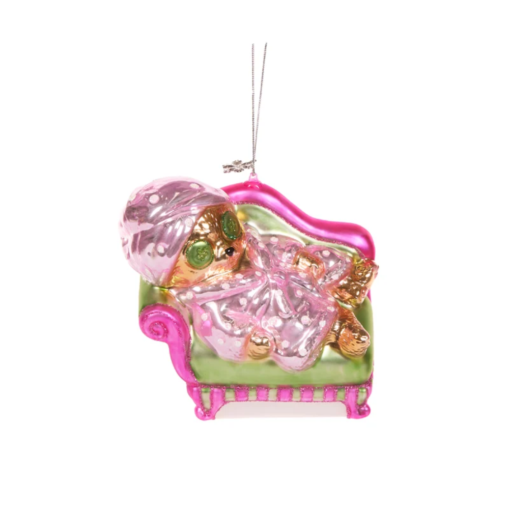 Holly & Ivy Glass Christmas Decoration Relaxing Cucumber Cat