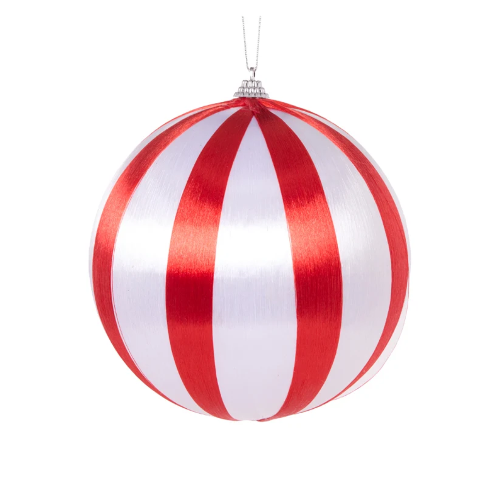 Holly & Ivy Large Silk Christmas Bauble Red and White Striped