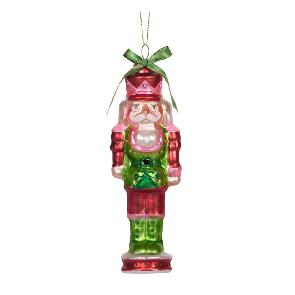 Holly & Ivy Glass Christmas Decoration Nutcracker Green Retro Joy