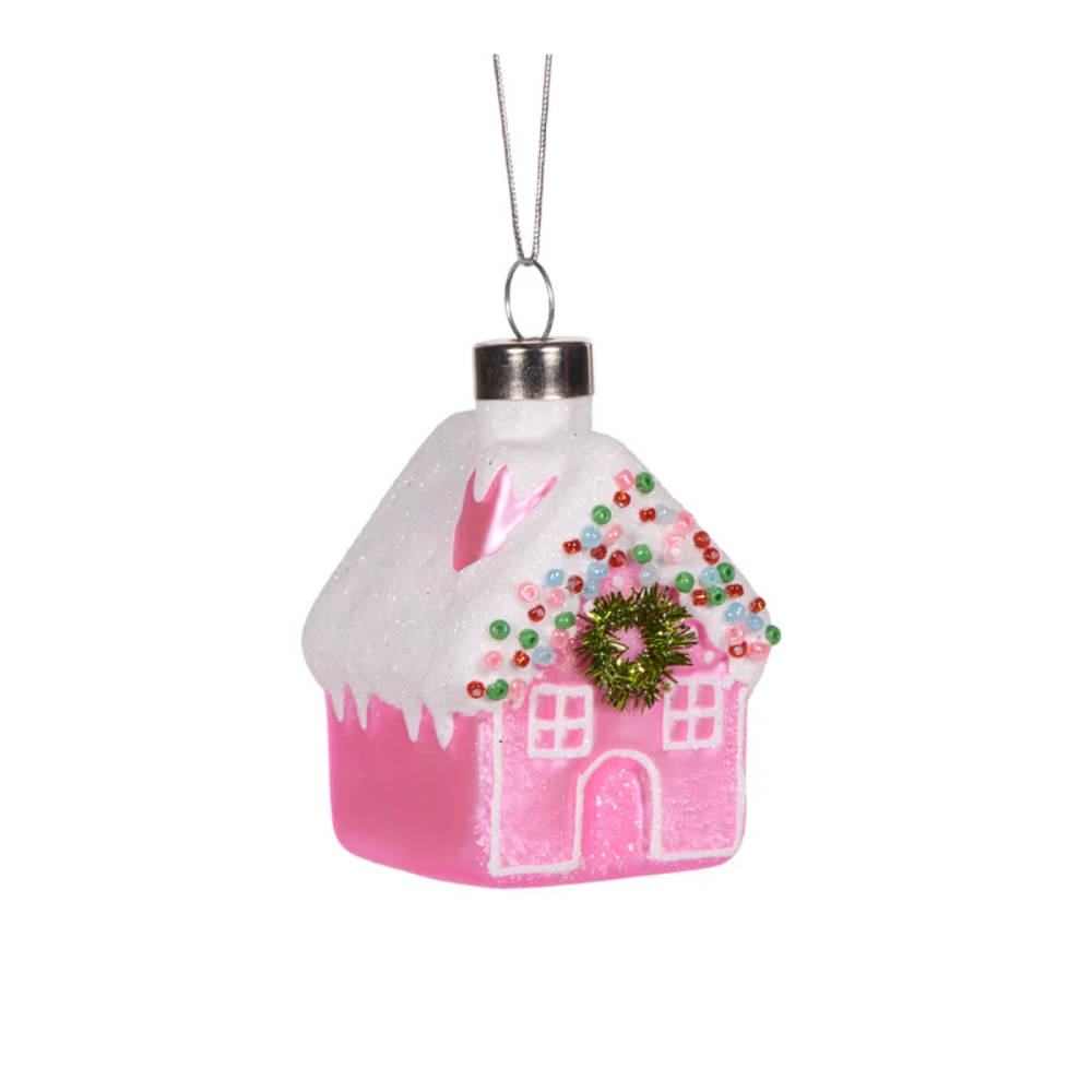 Holly & Ivy Pink Sprinkles House Glass Christmas Decoration